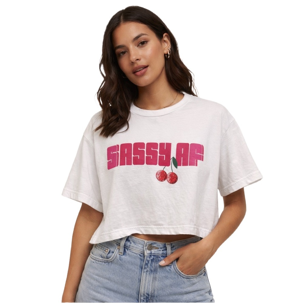 American Apparel “Sassy AF” Hot pink cherry disco boxy tee, 100% Cotton fabric
